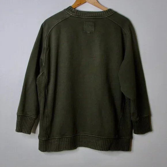 Aerie Down To Earth Crew Sweatshirt Olive Green Oversized Ribbed Small Medium L - Picture 12 of 14